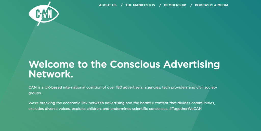 The Conscious Advertising Network home page